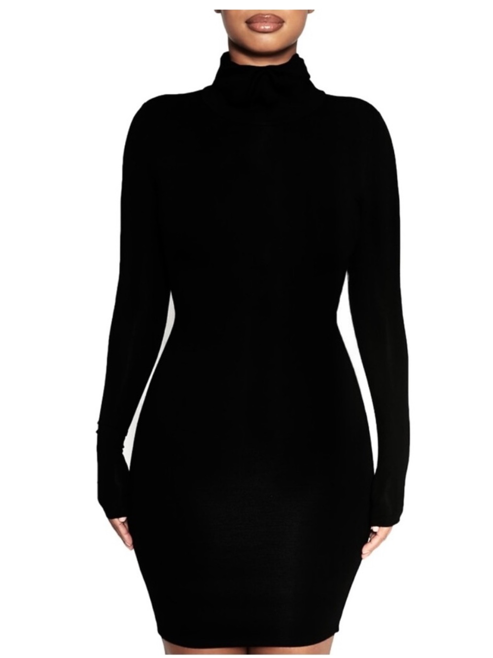 Naked Wardrobe Black Turtleneck Bodycon Dress Long Sleeve Mini XL